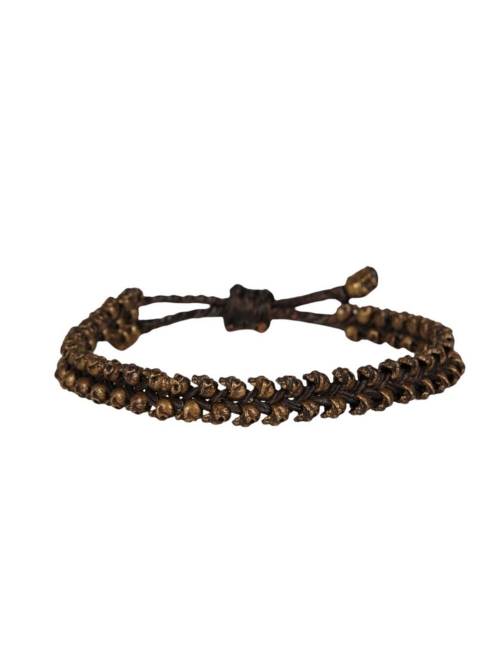M Cohen Double Row Corded Skull Wrap Bracelet Bown Bronze Skeleton